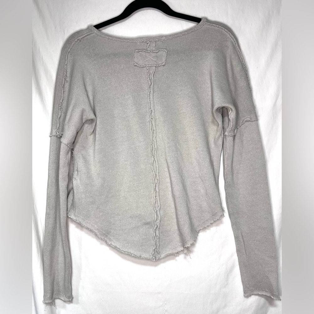 We The Free Free People Come And Get It Henley Waffle Knit Distressed Crop Top - Picture 7 of 9